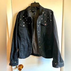 Christine Alexander size L Black studded and rhinestone denim jacket EUC